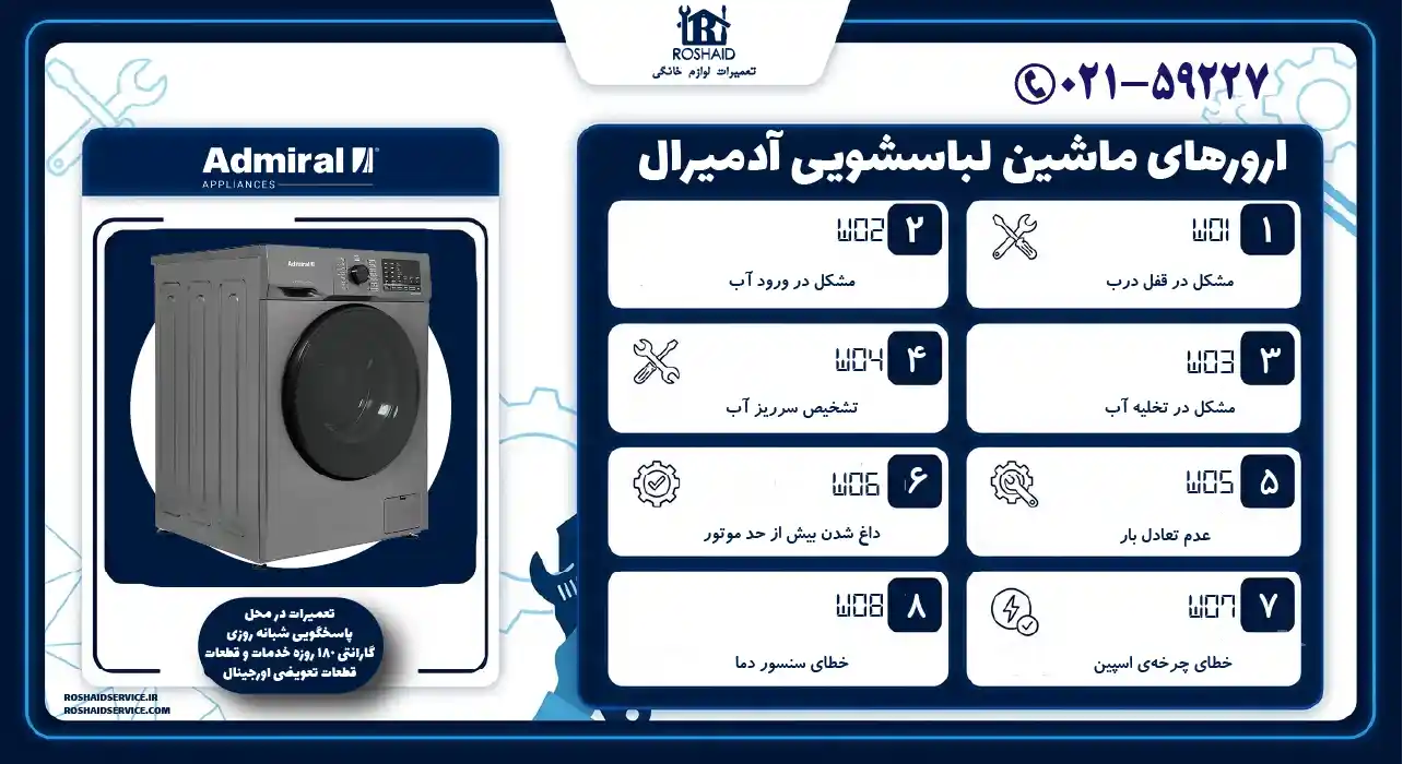 ارورهای ماشین لباسشویی آدمیرال